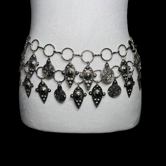 Metal Chain Belt Whimsigoth Gypsy Charms Witchy Festival Celestial Silver Long - Picture 3 of 8